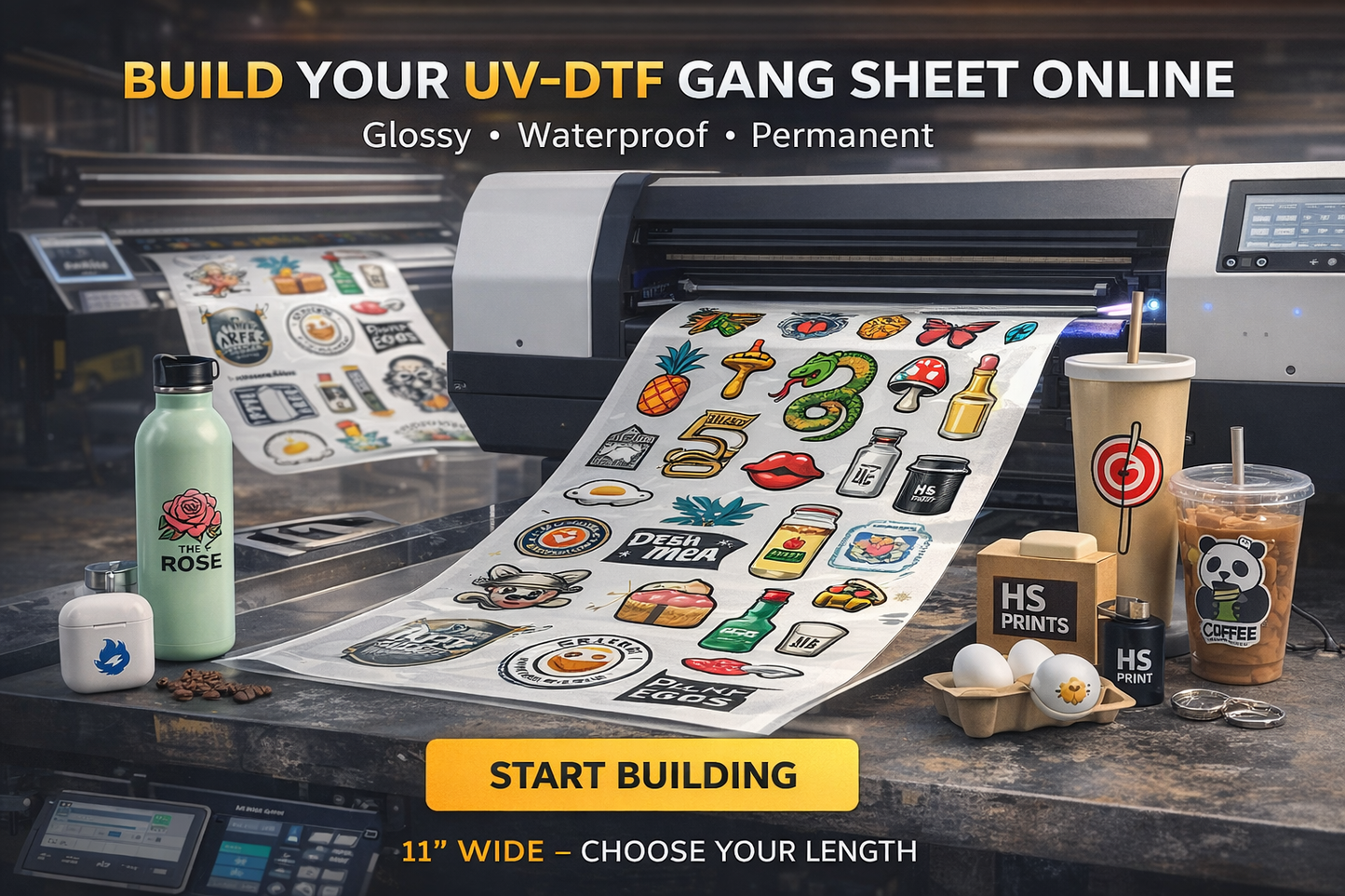 BUILD YOUR 11" WIDE UV-DTF (CLEAR) STICKER GANG SHEET