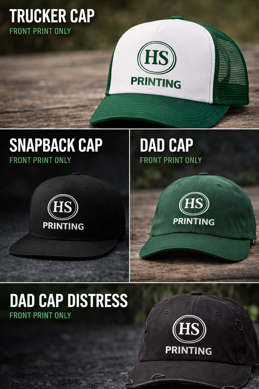 Custom Printed Cap – $25 | Front Print Cap Included